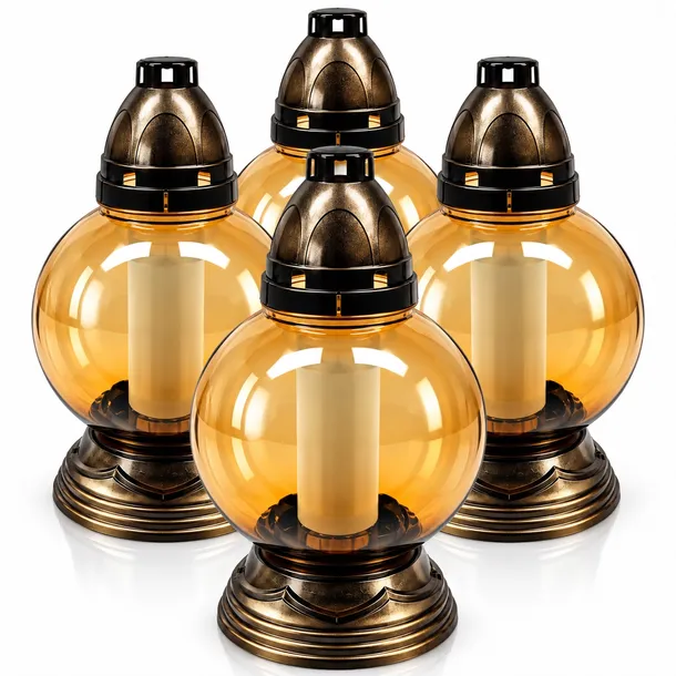 4x Znicz Szklany Kula Zestaw Lampion Na Grób + Wkłady Gratis 29 cm S-138