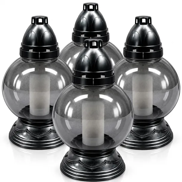 4x Znicz Szklany Kula Zestaw Lampion Na Grób + Wkłady Gratis 29 cm S-138