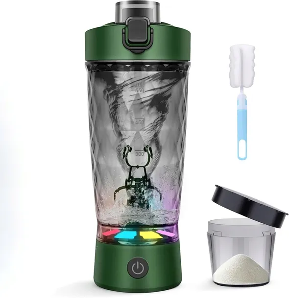 SHAKER ELEKTRYCZNY MIKSER BUTELKA LED DO KOKTAJLI BIAŁKOWYCH 650 ML ZIELONY