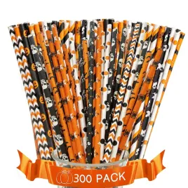 slomki-halloween-papierowe-300-szt-pomaranczowe-wzory-do-napojow