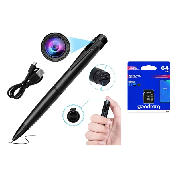 Mini kamera szpiegowska długopis Full HD dyktafon mała ukryta + KARTA 64GB