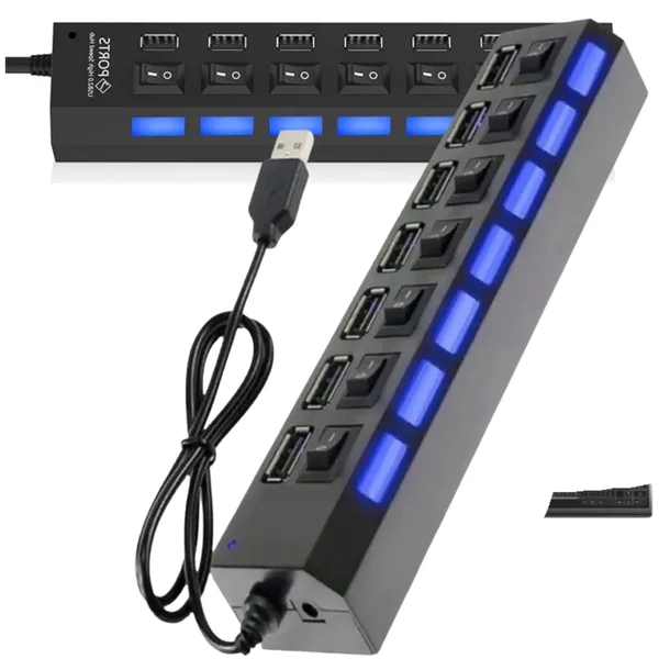 HUB ROZDZIELACZ ROZGAŁĘŹNIK PORTÓW USB X7 Z WŁĄCZNIKAMI WYŁĄCZNIKAMI PORTÓW