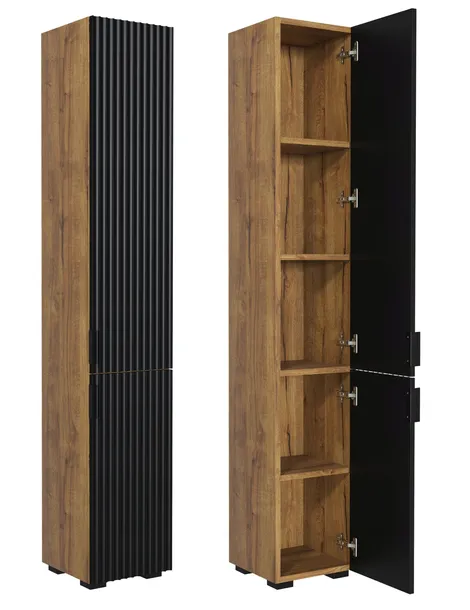 Szafka Loft Retro Słupek Do Łazienki 175cm Regał Dąb Mat + Czarny Mat BL201
