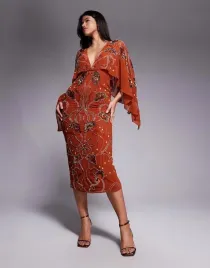pomaranczowa-sukienka-do-polowy-lydki-zdobienie-cekiny-v-neck-b25-m