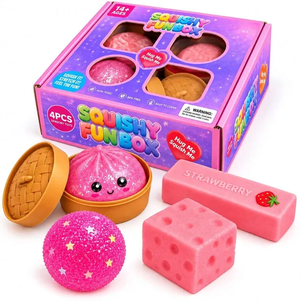 Zestaw Squishy Fun Box 4 szt. Ser Piłeczka Masło Prezent