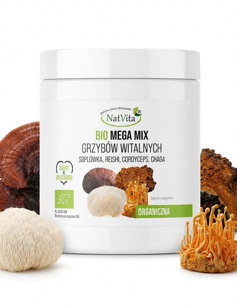 Grzyby MEGA MIX BIO Mielone Reishi Cordyceps Chaga Soplówka 250g