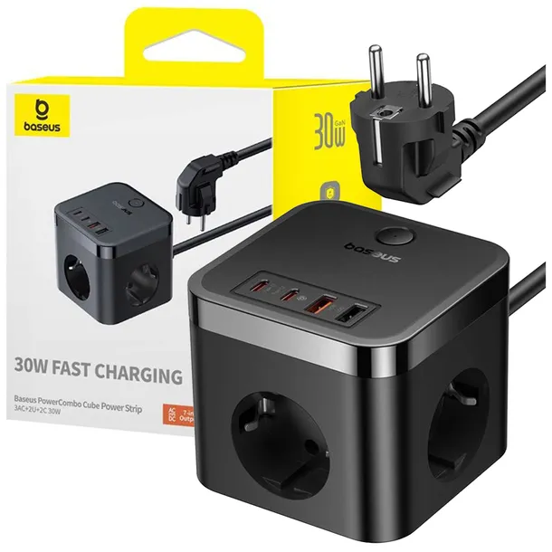 ŁADOWARKA LISTWA ZASILAJĄCA KOSTKA BASEUS 30W 3x AC 2x USB-A 2x USB-C 1,5M