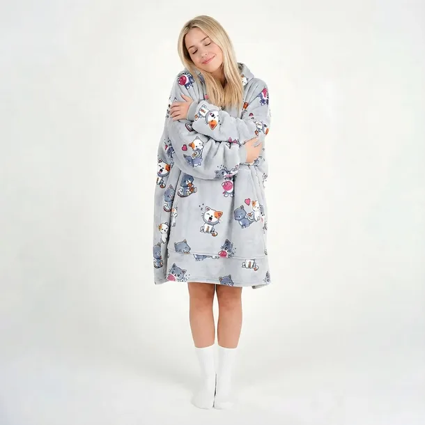 Bardzo Miękki Szlafrok Lazy Robe Szare Koty 100 cm