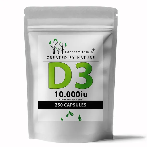 Forest Vitamin® Witamina D3 10.000 IU 250 kapsułek MOCNA STRONG Z LANOLINY