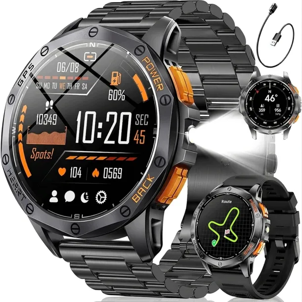 SMARTWATCH MĘSKI ZEGAREK GPS WOJSKOWY WODOODPORNY ROZMOWY AMOLED IP68 STAL