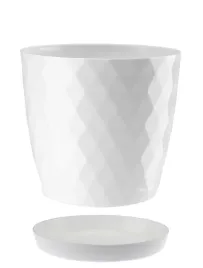 doniczka-oslonka-plastikowa-z-podstawka-14-cm-bialy-polysk-wzor-karo-romby