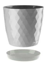 doniczka-oslonka-plastikowa-z-podstawka-18-cm-szary-polysk-wzor-karo-romby