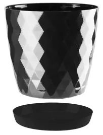 doniczka-oslonka-plastikowa-z-podstawka-20-cm-czarny-polysk-wzor-karo-romby