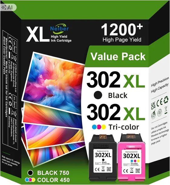 2x Tusz do HP 302 Deskjet OfficeJet 4650 5200 1110 2130 3630 3830 Envy 4520