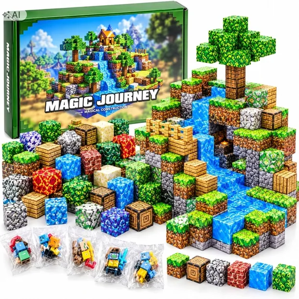 KLOCKI MAGNETYCZNE 300 SZT SZEŚCIANY 2x2x2CM KLOCKI KONSTRUKCYJNE + FIGURKI