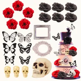 dekoracje-na-tort-halloween-czaszki-roze-motyle-gotyckie-23-elementy