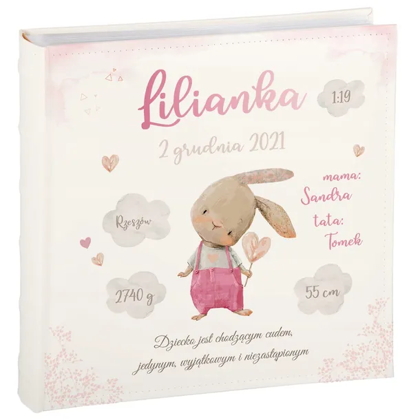 Duży album dziecka na zdjęcia wsuwane 600 zdjęć 10x15 Nadruk Roczek Chrzest