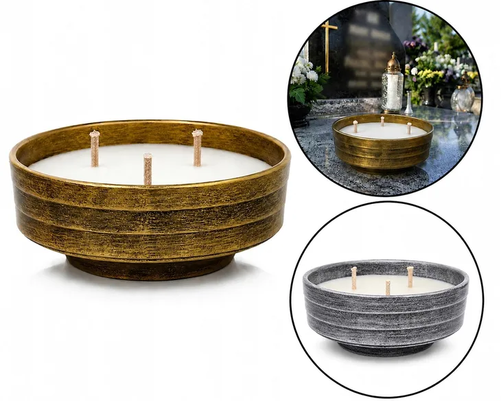 Znicz Ceramiczny Mega Duży Otwarty Retro Tradycyjny Złoty Duży