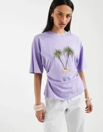 fioletowy-t-shirt-okragly-dekolt-marszczenia-nadruk-b25-s-m