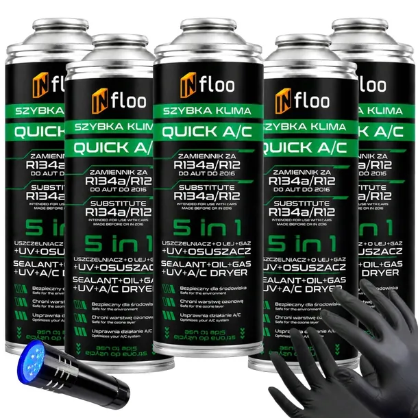 INFLOO 5x5w1 SZYBKA KLIMA R134a GAZ OLEJ CZYNNIK KLIMATYZACJ+LATARKA+GRATIS