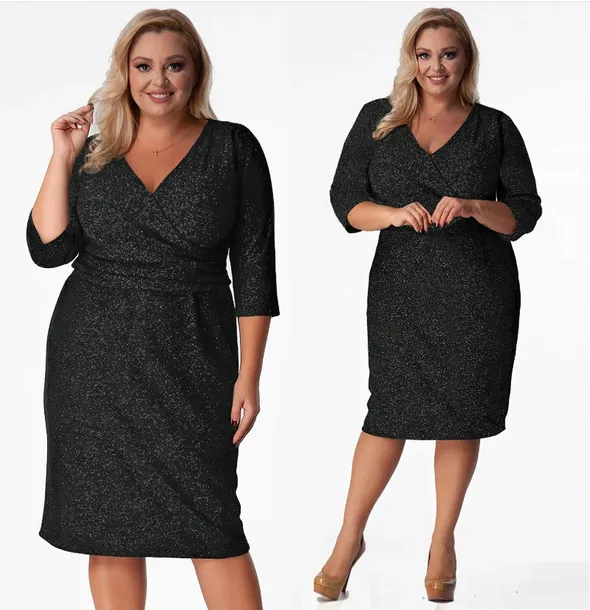 POŁYSKUJĄCA Sukienka WIZYTOWA KOPERTOWA NA WESELE Uroczystość Plus Size (46-56) 52 6XL