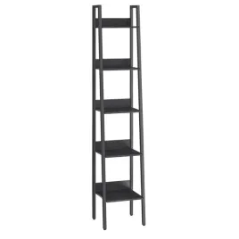 czarny-waski-regal-drabinkowy-na-ksiazki-ozdoby-zdjecia-5-polek-170-cm