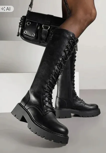 Czarne kozaki damskie typu workery w grungowym stylu 2304 r.39
