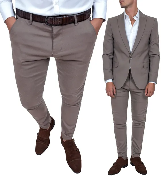 Spodnie męskie beżowe wizytowe gładkie Slim bawełniane r. 38 do garnituru