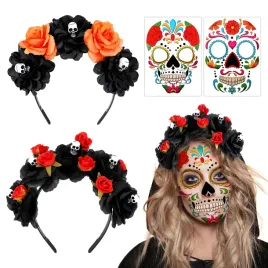 opaska-day-of-the-dead-2-szt-kwiaty-czaszka-2-tatuaze-halloween