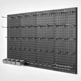 organizer-scienny-tablica-perforowana-61-x-30-cm-4-sztuki-czarna-mocna-stal