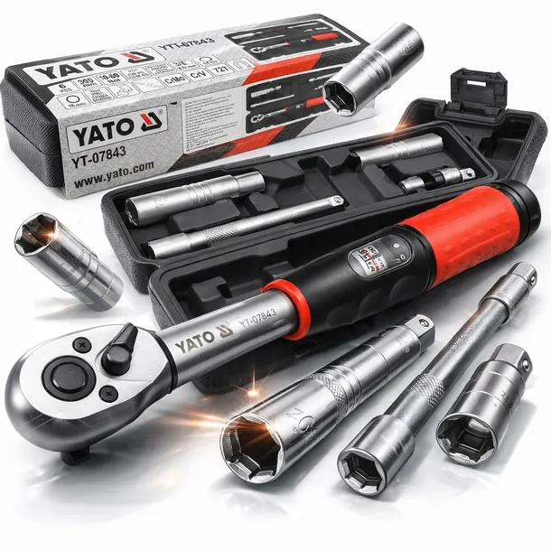 YATO ZESTAW KLUCZ DYNAMOMETRYCZNY DO WYMIANY ŚWIEC 3/8" 10-60Nm + NASADKI