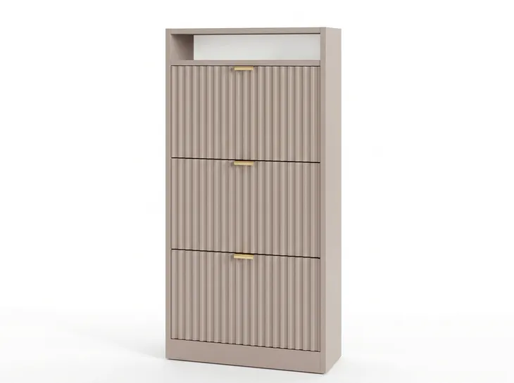 Szafka na buty 60 x 125 x 24 cm kaszmir uchylne drzwi przedpokój AMI MDF