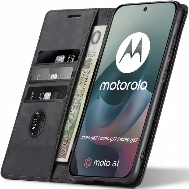 ETUI SKÓRZANE MAGNETYCZNE DO MOTOROLA MOTO G77 + SZKŁO