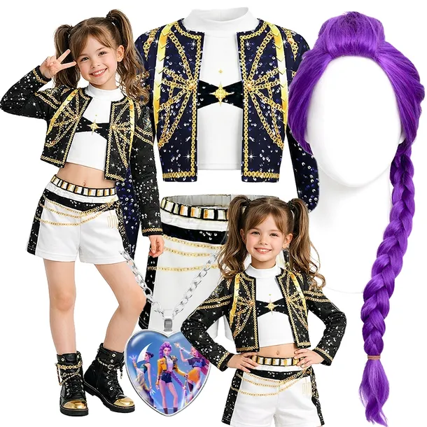 STRÓJ K-POP KONCERTOWY PERUKA NASZYJNIK KOSTIUM KPOP PRZEBRANIE BAL 120/130