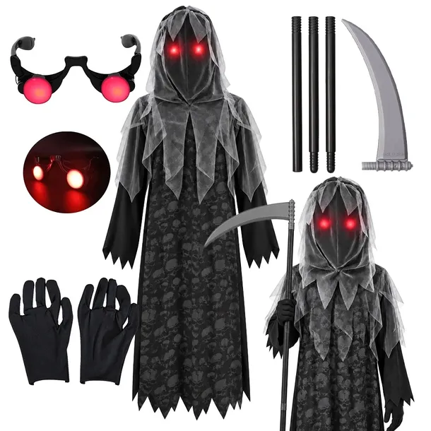 STRÓJ ŻNIWIARZ ŚMIERĆ Z KOSĄ UPIÓR STRÓJ NA HALLOWEEN KOSTIUM 116 / 122
