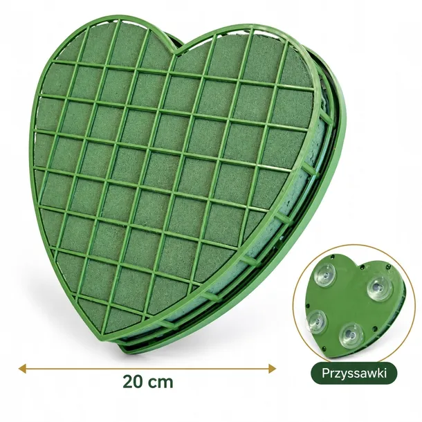 Gąbka florystyczna mokra SERCE z przyssawkami pianka w kształcie serca 20cm