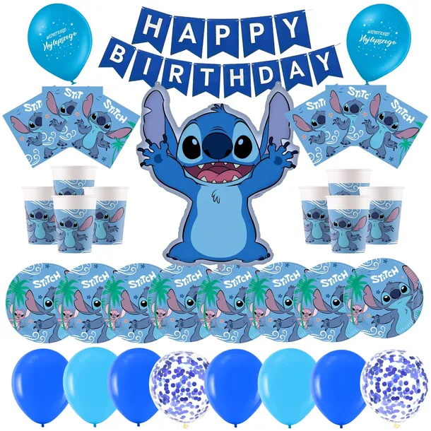 ZESTAW NA URODZINY STITCH & ANGEL BALONY TALERZYKI KUBKI NA URODZINY STICH