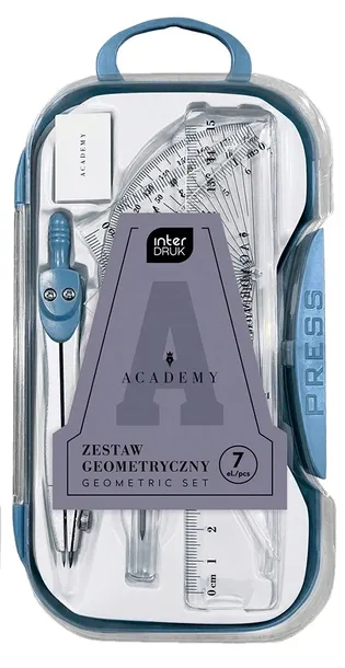 Zestaw Geometryczny 7 el w Etui Cyrkiel Linijka Kątomierz Idealny do szkoły