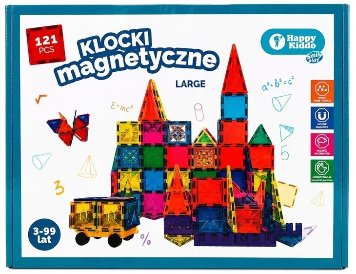 Klocki Magnetyczne Konstrukcyjne Edukacyjne Happy Kiddo 121 el.