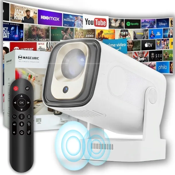 PROJEKTOR RZUTNIK FULL HD 4K ANDROID 11 2026 APLIKACJE NETFLIX OBROTOWY