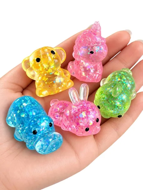 Squishy gumowe z brokatem 5 sztuk antystresowe różne wzory 2-5 cm dzieci