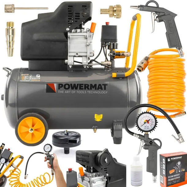 KOMPRESOR OLEJOWY 50L SPRĘŻARKA 8 BAR 206 l/min 230V ZESTAW PISTOLET