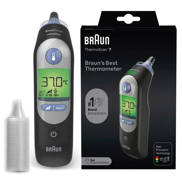 TERMOMETR DO UCHA DOUSZNY BRAUN IRT6520 BLACK THERMOSCAN 7 AGE PRECISION
