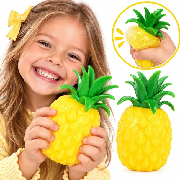Gniotek Ananas Antystresowy Silikonowy z Kuleczkami Żółty Ananasek ASMR Hit