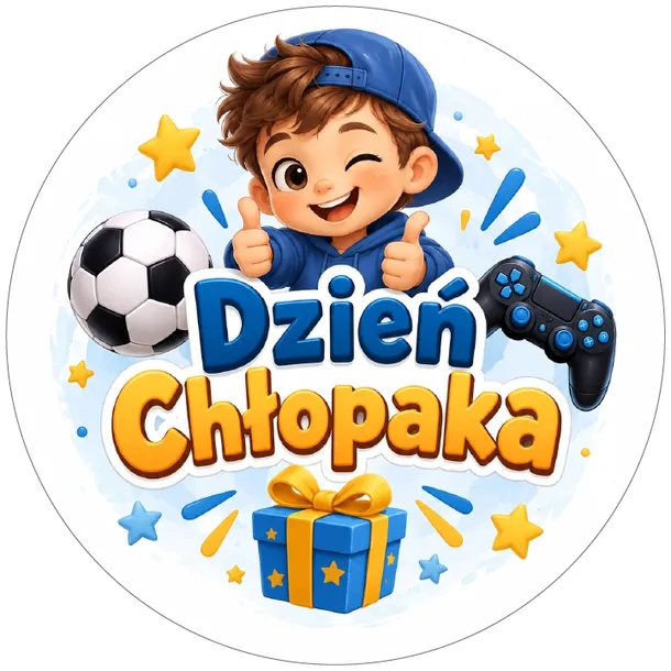 Etykiety Naklejki na Dzień Chłopaka piłka i pad - 4 cm - 24 szt - Papier mat