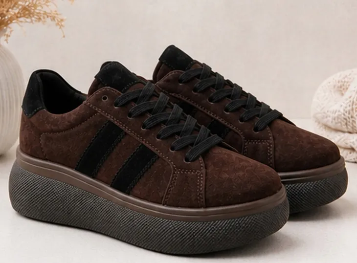 Brązowe sneakersy damskie na platformie - stylowe buty casual 36