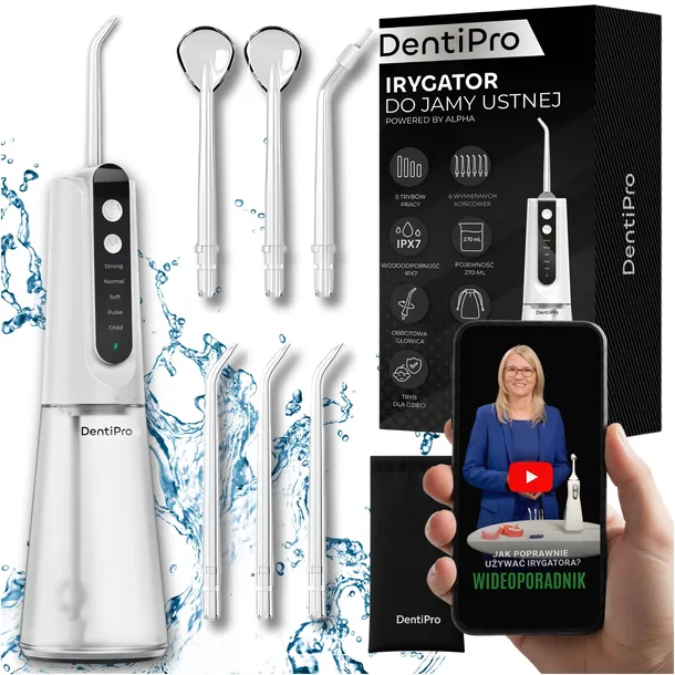 Irygator do Zębów DentiPro 5 Trybów + 6 Dysz - Bezprzewodowy i Dentystyczny