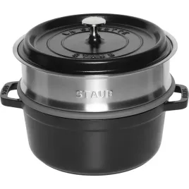 staub-la-cocotte-24cm-okragly-z-wkladka-parowa-czarny
