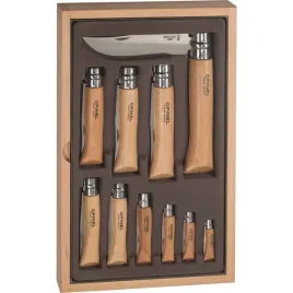 opinel-collector-set-wood-box-10-piece-pocket-knives