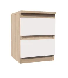 szafka-nocna-komoda-2-szuflady-stolik-nocny-dab-sonoma-i-bialy-front